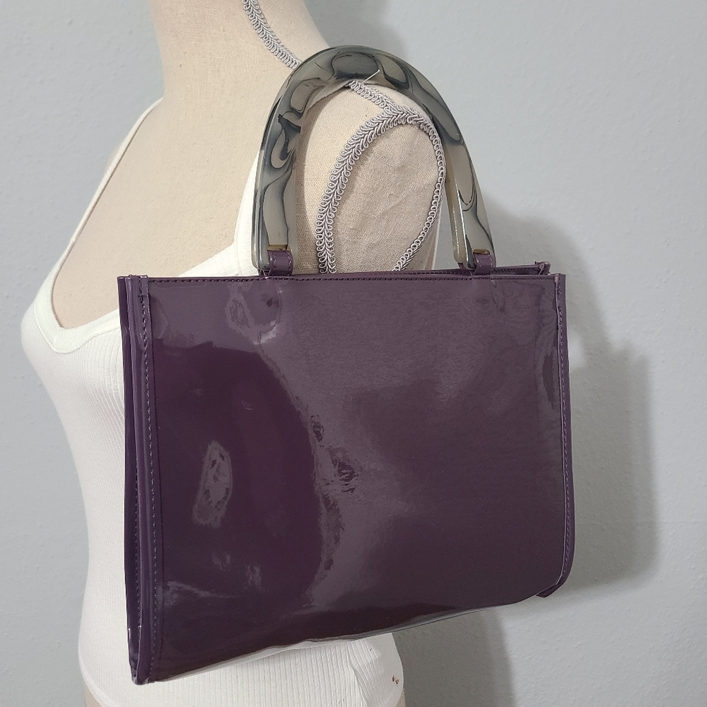 Neiman Marcus Purple Vinyl‎ Vintage Handbag with Lucite Handles